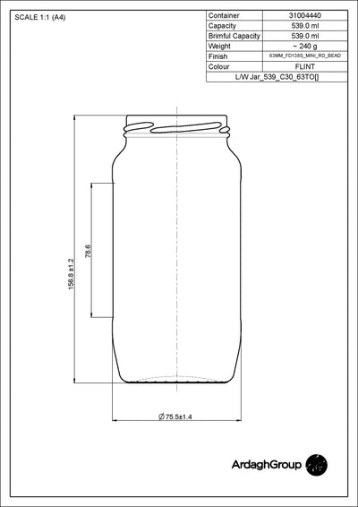 539ml Flint Glass Food Jar