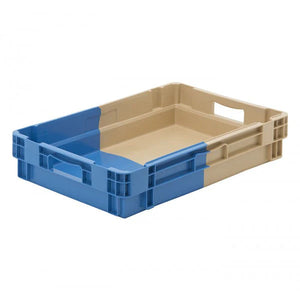 22 Litre bi-colour 180 degree stack and nest food approved HDPE container in blue and beige