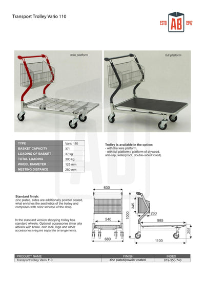 Vario 110 Transport Trolley – Fixed Basket Trolley with Wire Platform