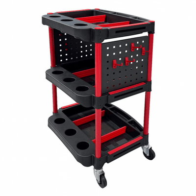 Plastic 3 Shelf Tray Trolley – 100kg Capacity – Workshop & Tool Cart